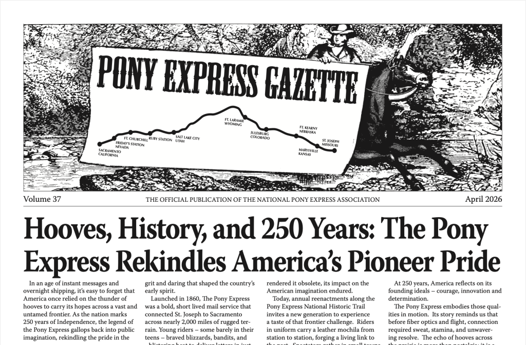 cover design for the pony express gazette, April 2026
